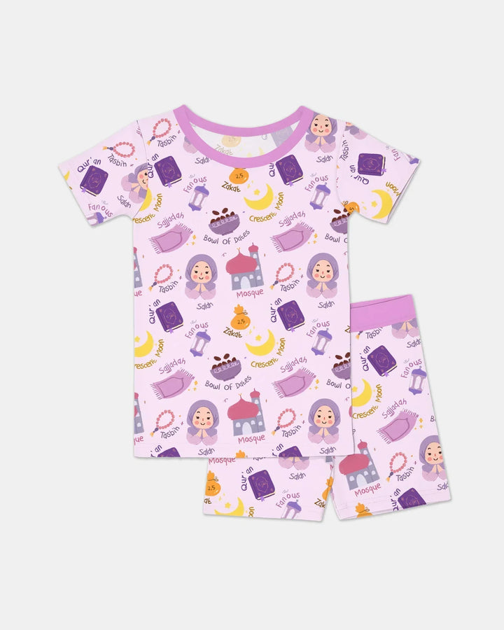 Happy Ramadhan Bamboo Two Piece Short Sleeve Shorts Pajama Set
