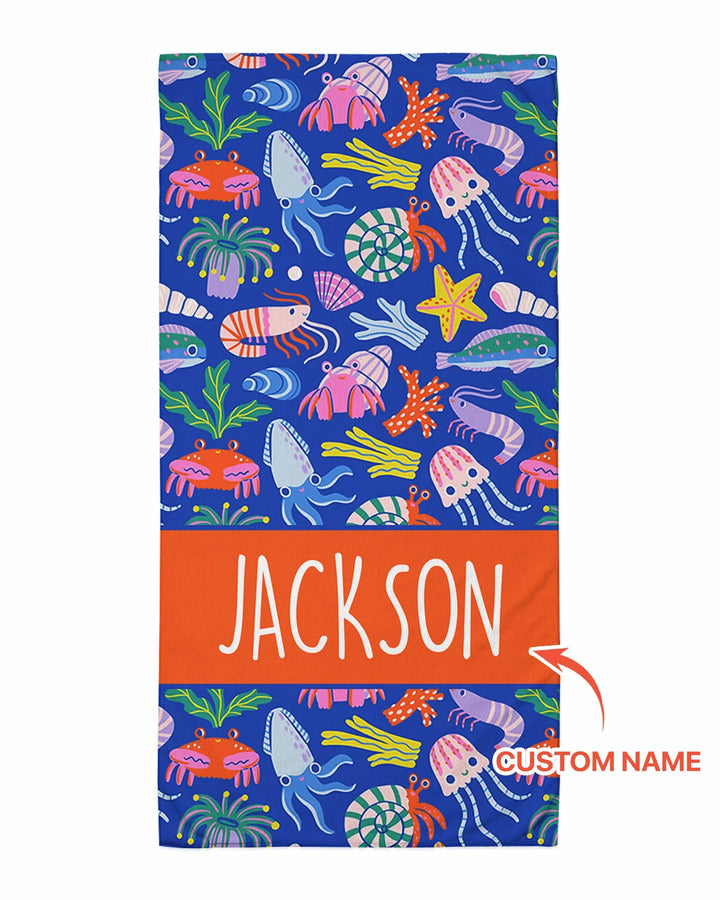 Custom Name Under The Sea Beach Towel