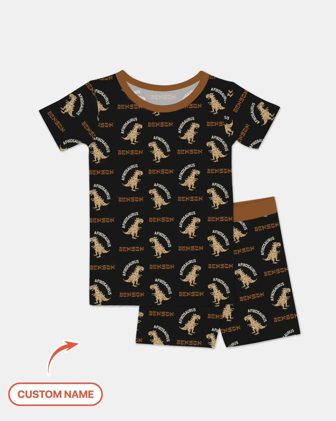 Custom Name Afikosaurus Bamboo Two Piece Short Sleeve Shorts Pajama Set