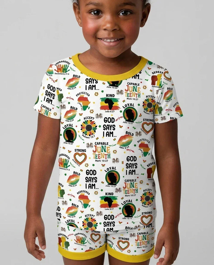 God Says I Am Juneteenth Bamboo Two Piece Short Sleeve Shorts Pajama Set