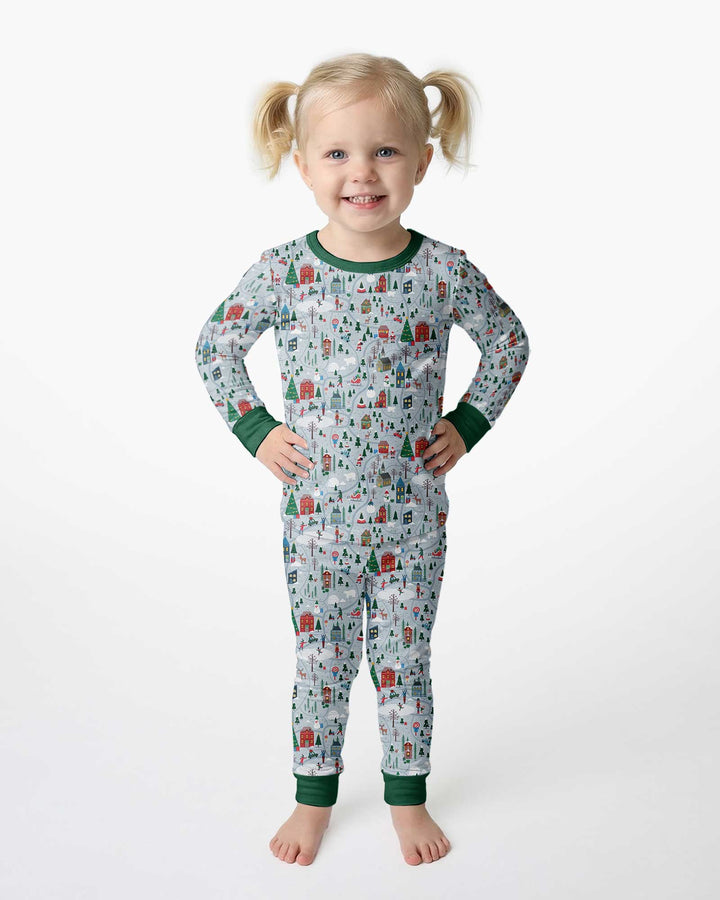 Snowy Christmas Village Map Bamboo Two Piece Long Sleeve Pajama Set