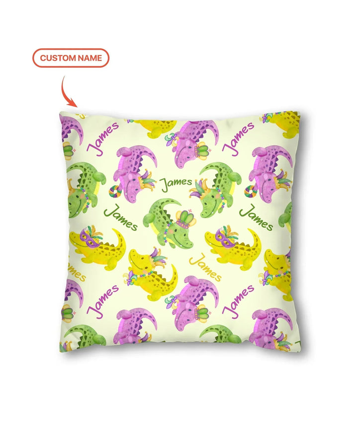 Custom Name Mardi Gras Alligator Bamboo Pillow Case