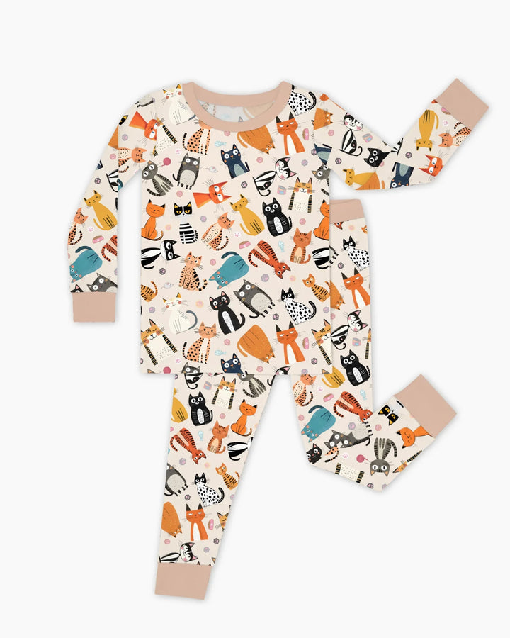 Goofy Mischief Cat Family Matching Bamboo Two Piece Long Sleeve Pajama Set