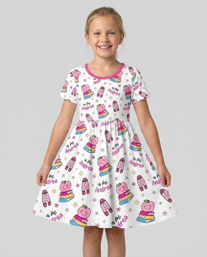 Custom Name Crayon Alphabet Bamboo Twirl Dress