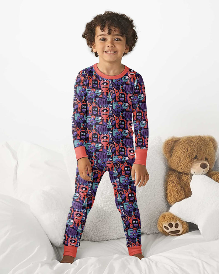 Halloween Multi Eyed Monsters Bamboo Two Piece Long Sleeve Pajama Set