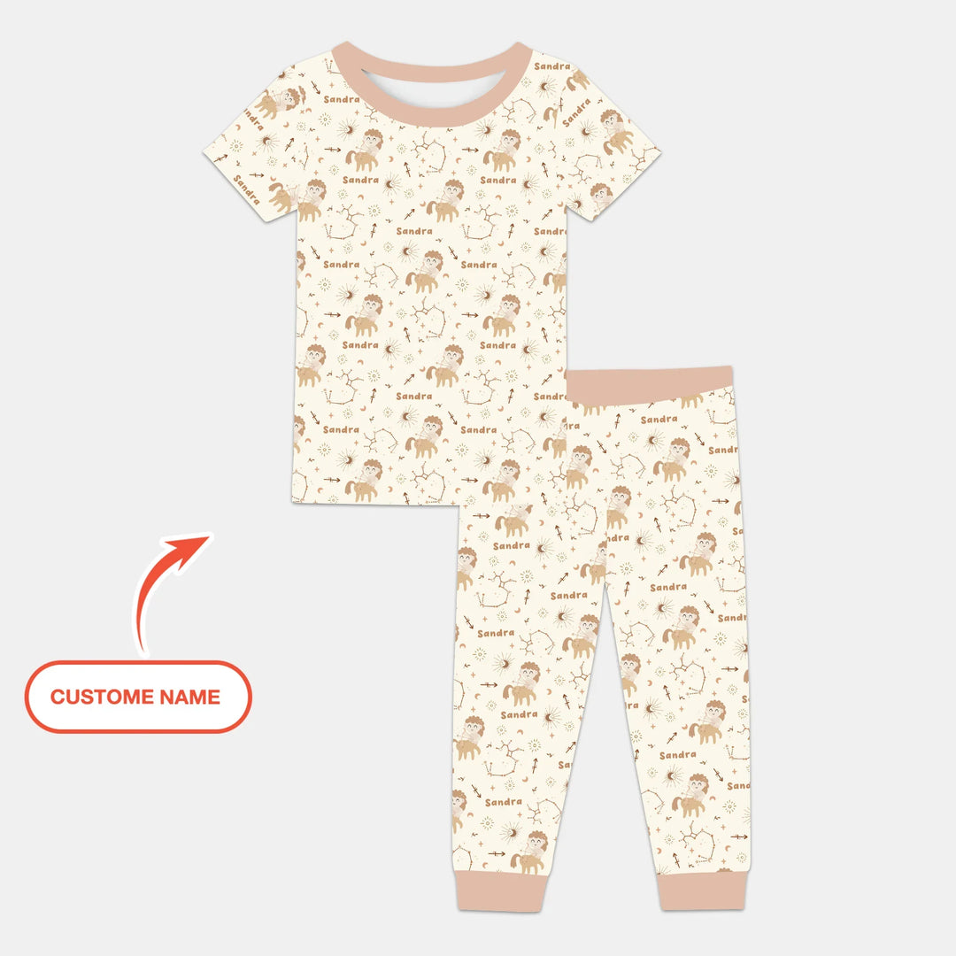 Bohemian Baby Zodiac Signs Custom Name Bamboo Two Piece Short Sleeve Pajama Set