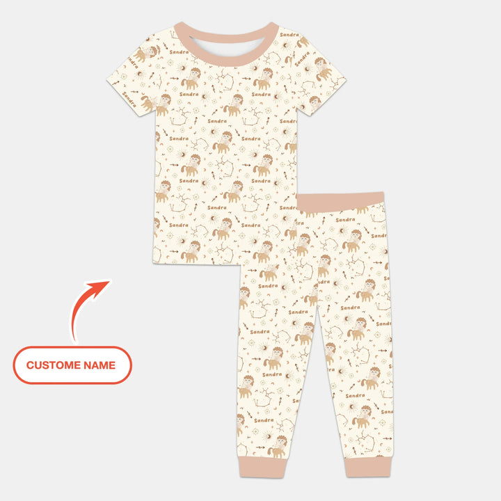 Bohemian Baby Zodiac Signs Custom Name Bamboo Two Piece Short Sleeve Pajama Set