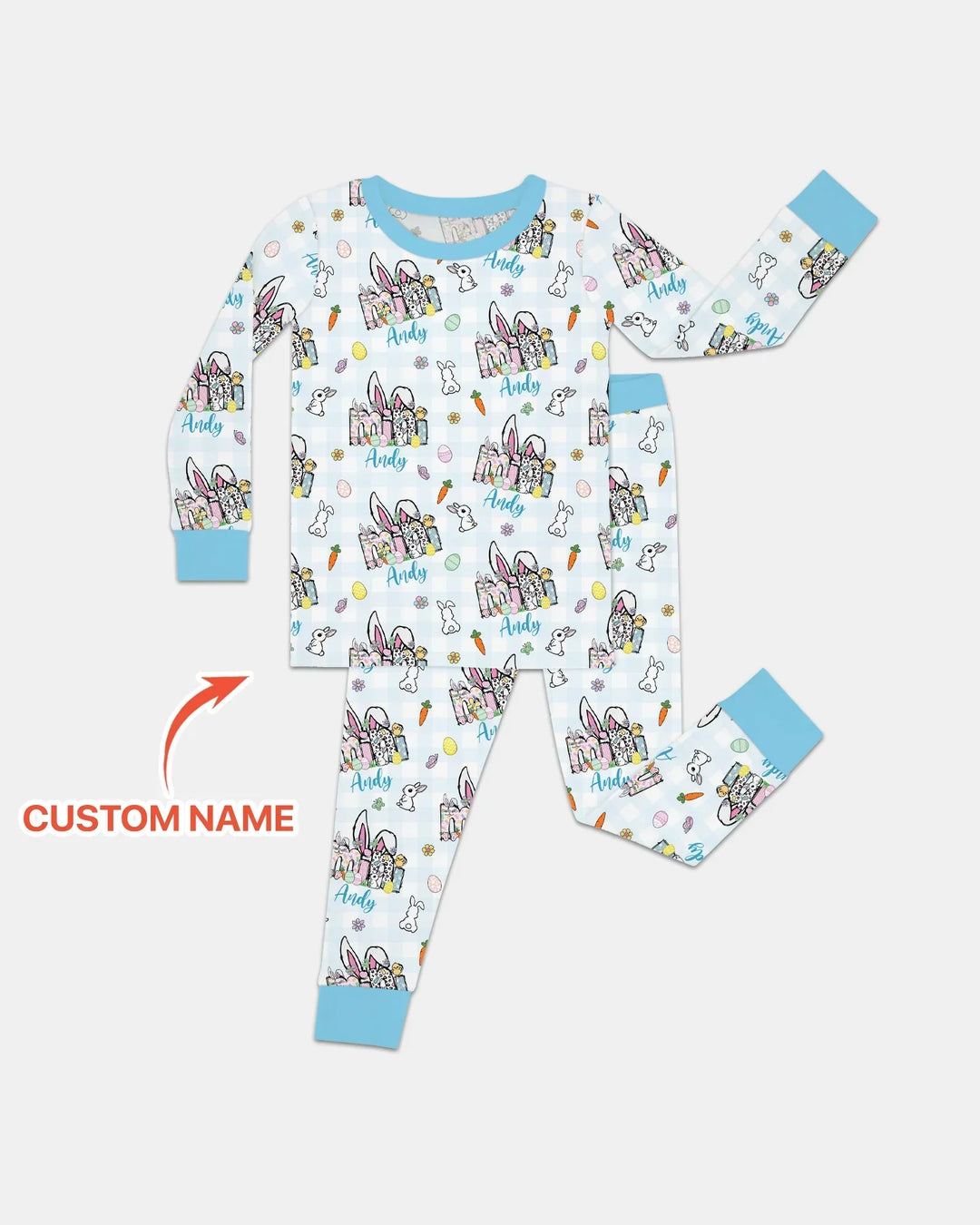 Custom Name Easter Family Matching Bamboo Two Piece Long Sleeve Pajama Set