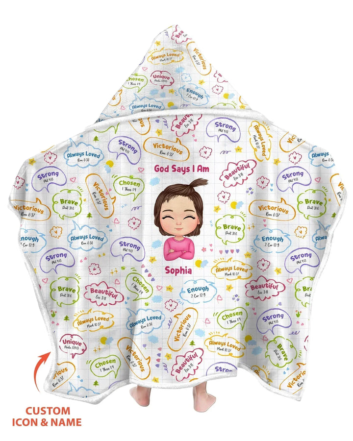 Personalized God Says I Am- Baby Girl Bamboo Wearable Hooded Blanket