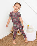Retro Floral Pumpkin Patch Bamboo Two Piece Short Sleeve Pajama Set