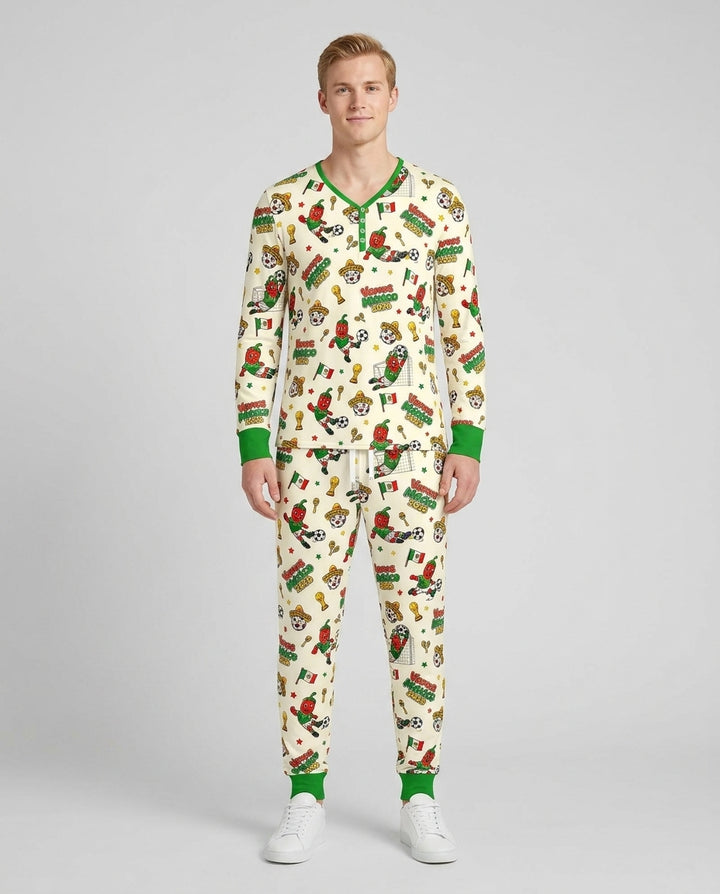 Cartoon World Soccer Vamos Mexico Family Matching Bamboo Men's Pajama Set