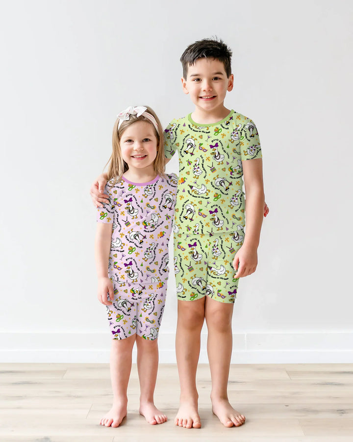 Mardi Gras Silly Goose Bamboo Two Piece Short Sleeve Shorts Pajama Set