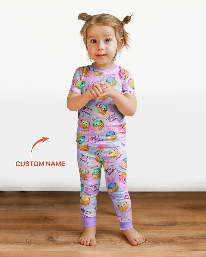 Custom Name You're A Glitter Dumpling Bamboo Two Piece Short Sleeve Pajama Set