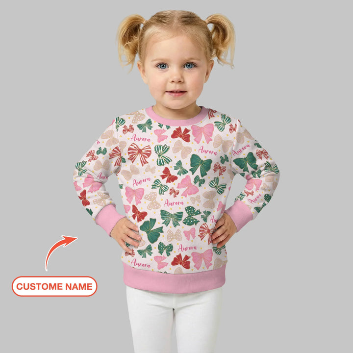 Custom Name Preppy Coquette Bows Bamboo Crewneck Sweatshirt