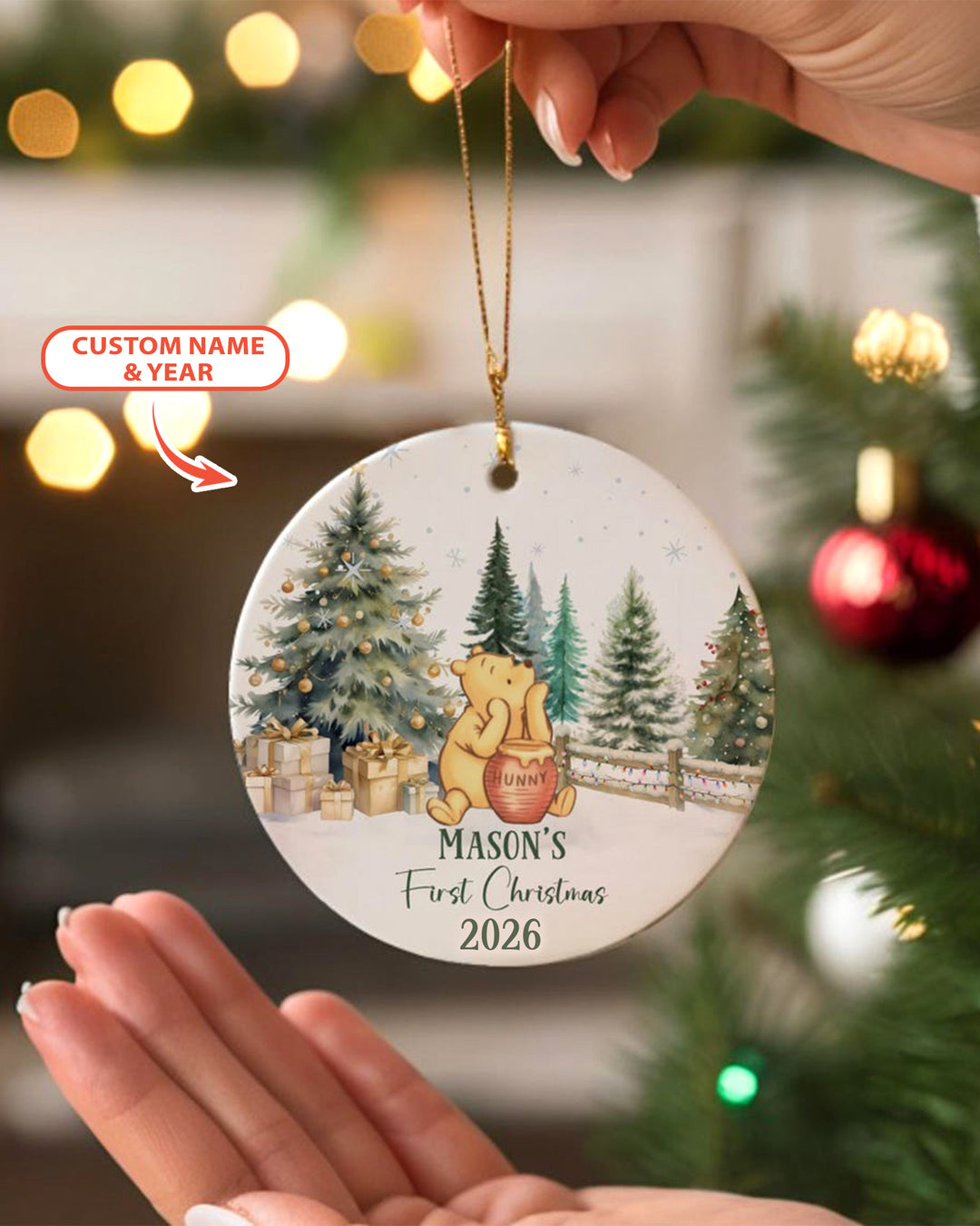 Hunny Bear First Christmas Ceramic Ornament