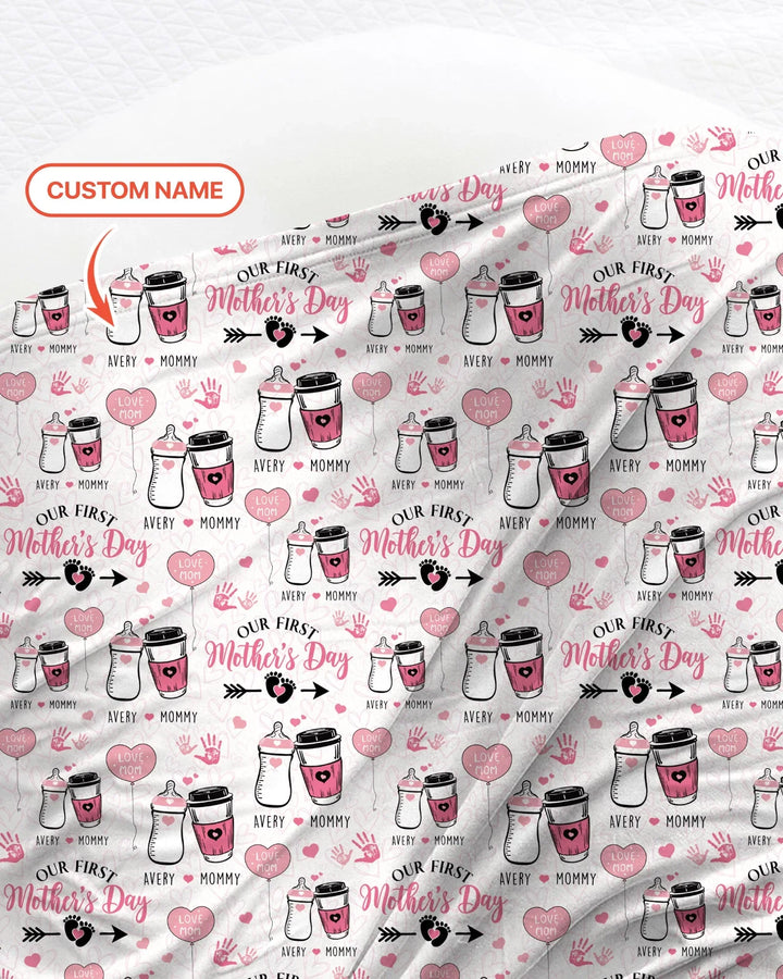 Custom Name First Mother's Day Drink bamboo swaddle blanket