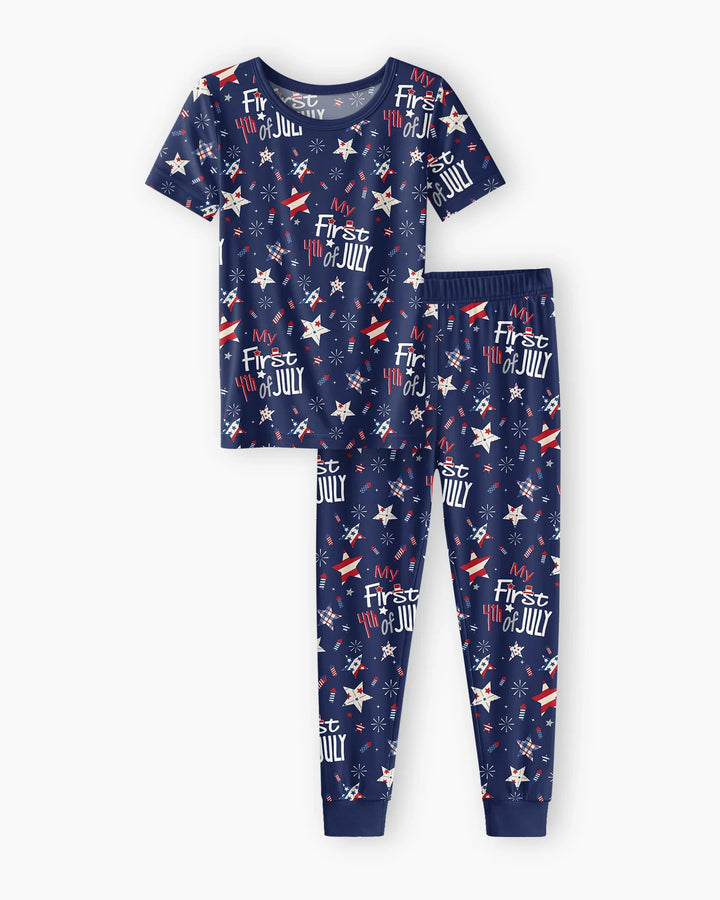 My First 4th of July Star Striped Bamboo Two Piece Short Sleeve Pajama Set