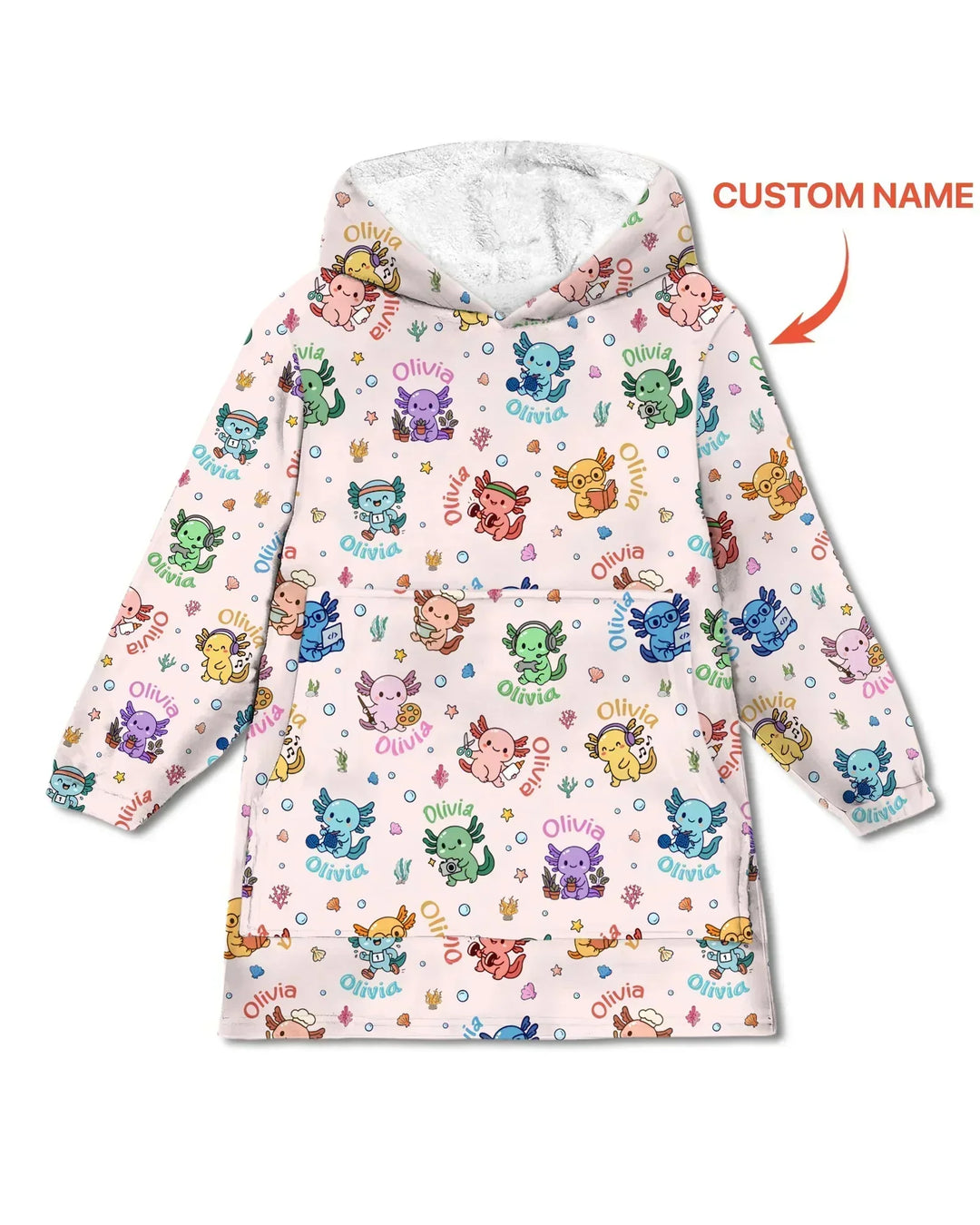 Custom Name Cute Hobby Axolotl Bamboo Blanket Hoodie