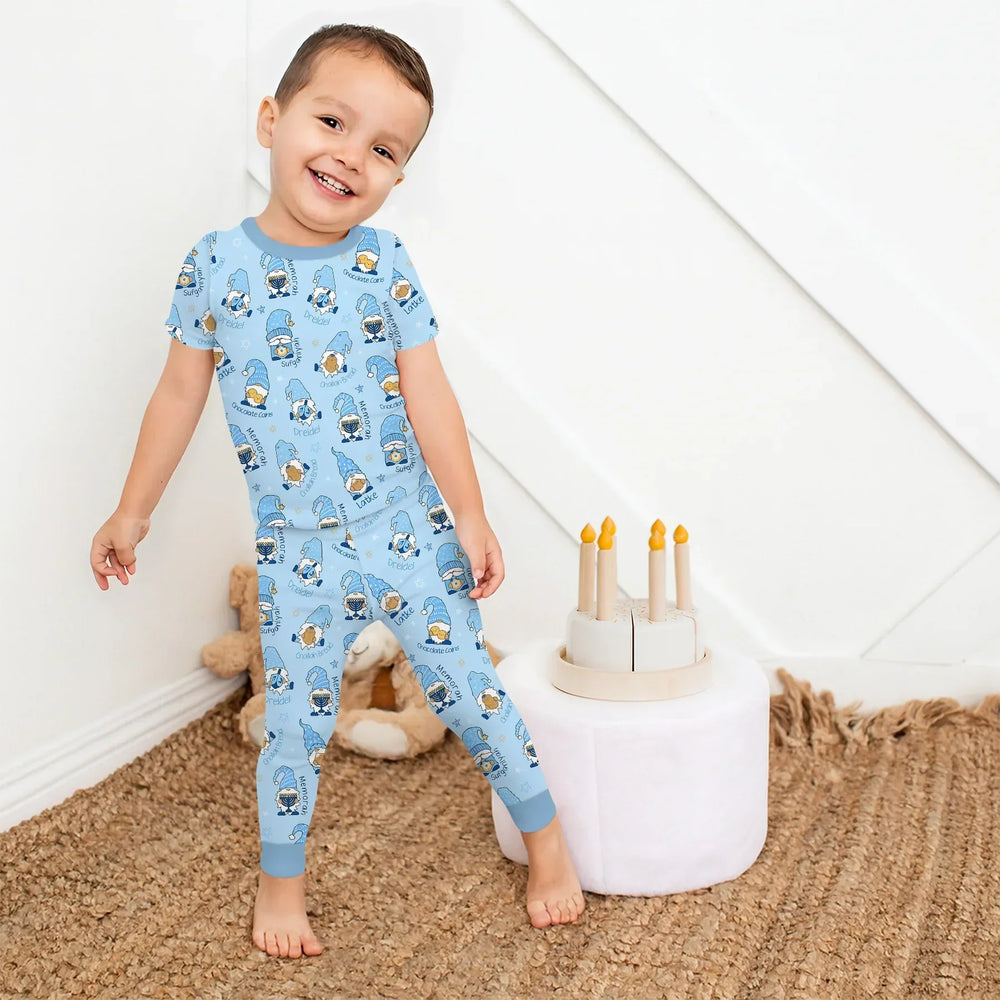 Happy Hanukkah Matching Family Two Piece Short Sleeve Pajama Set , Happy Hanukkah Matching Family Two Piece Short Sleeve Pajama Set - 12-18M / Girl