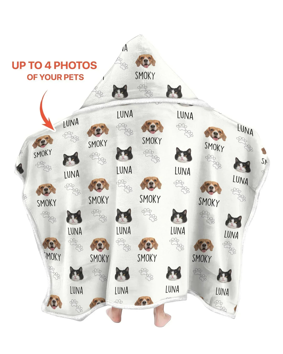 Custom Name and Pet Photos Bamboo Wearable Hooded Blanket