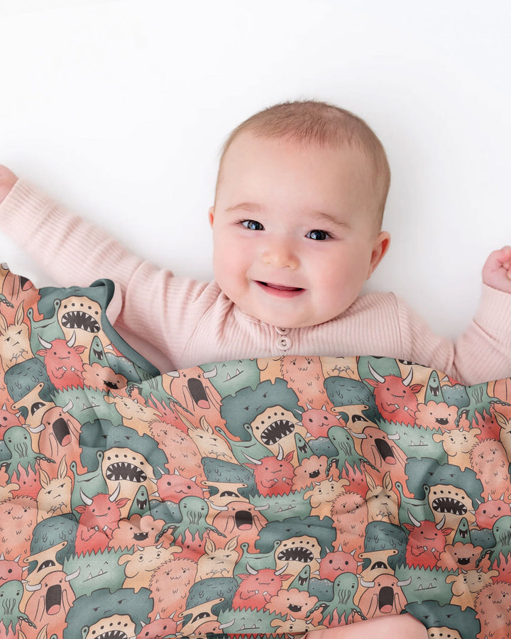 Cute Monster Crowd Bamboo Blanket