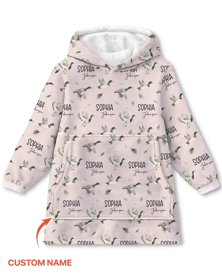 Custom Name Mallard Duck Bamboo Blanket Hoodie