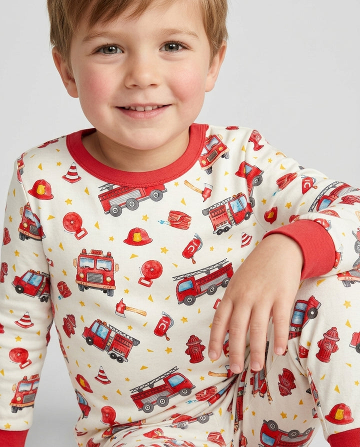 Fire Truck Bamboo Two Piece Long Sleeve Pajama Set
