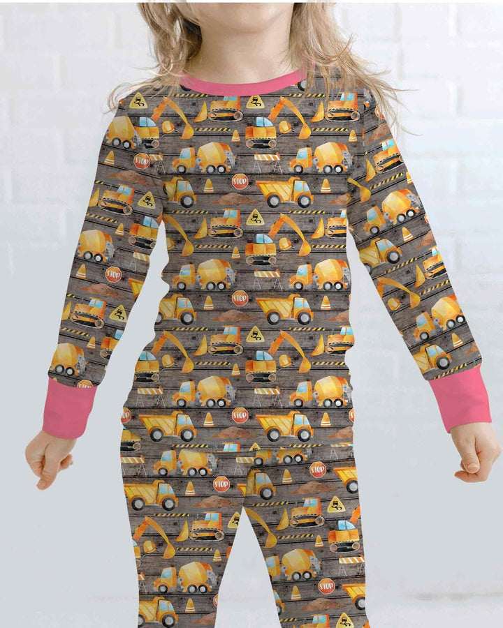 Construction Vehicles Bamboo Two Piece Long Sleeve Pajama Set
