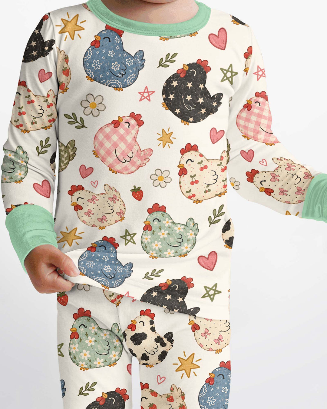 Playful Farm Chicken Bamboo Two Piece Long Sleeve Pajama Set