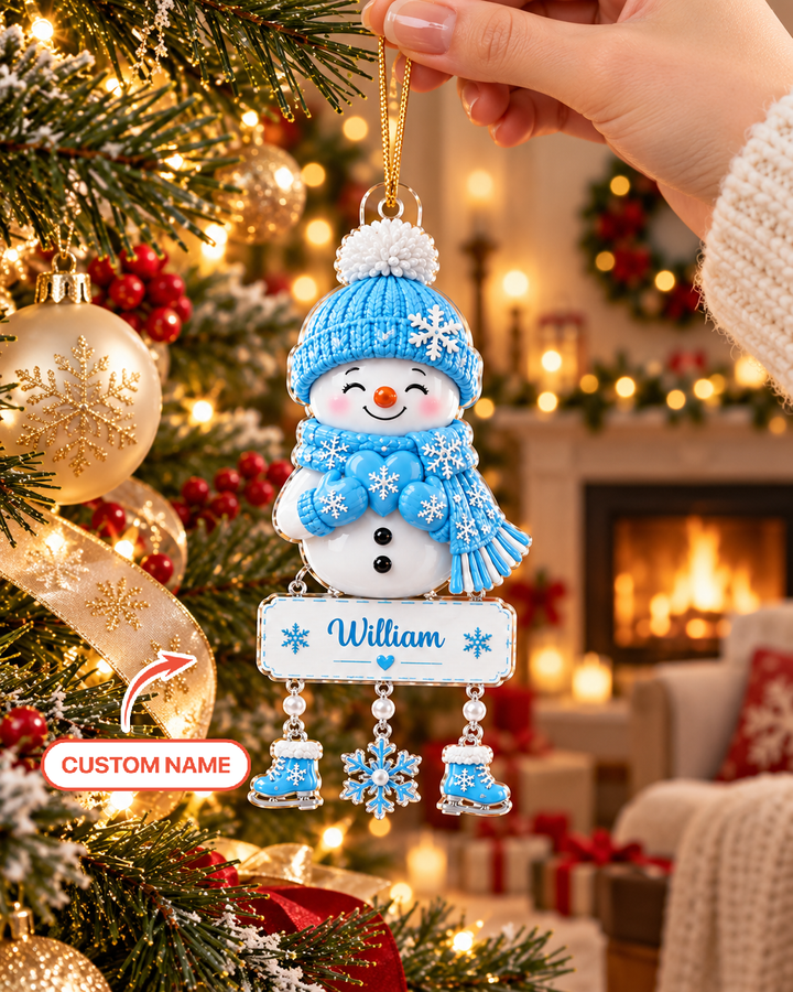 Snowy Hugs And Hearts Personalized 1-Side Photo Acrylic Ornament