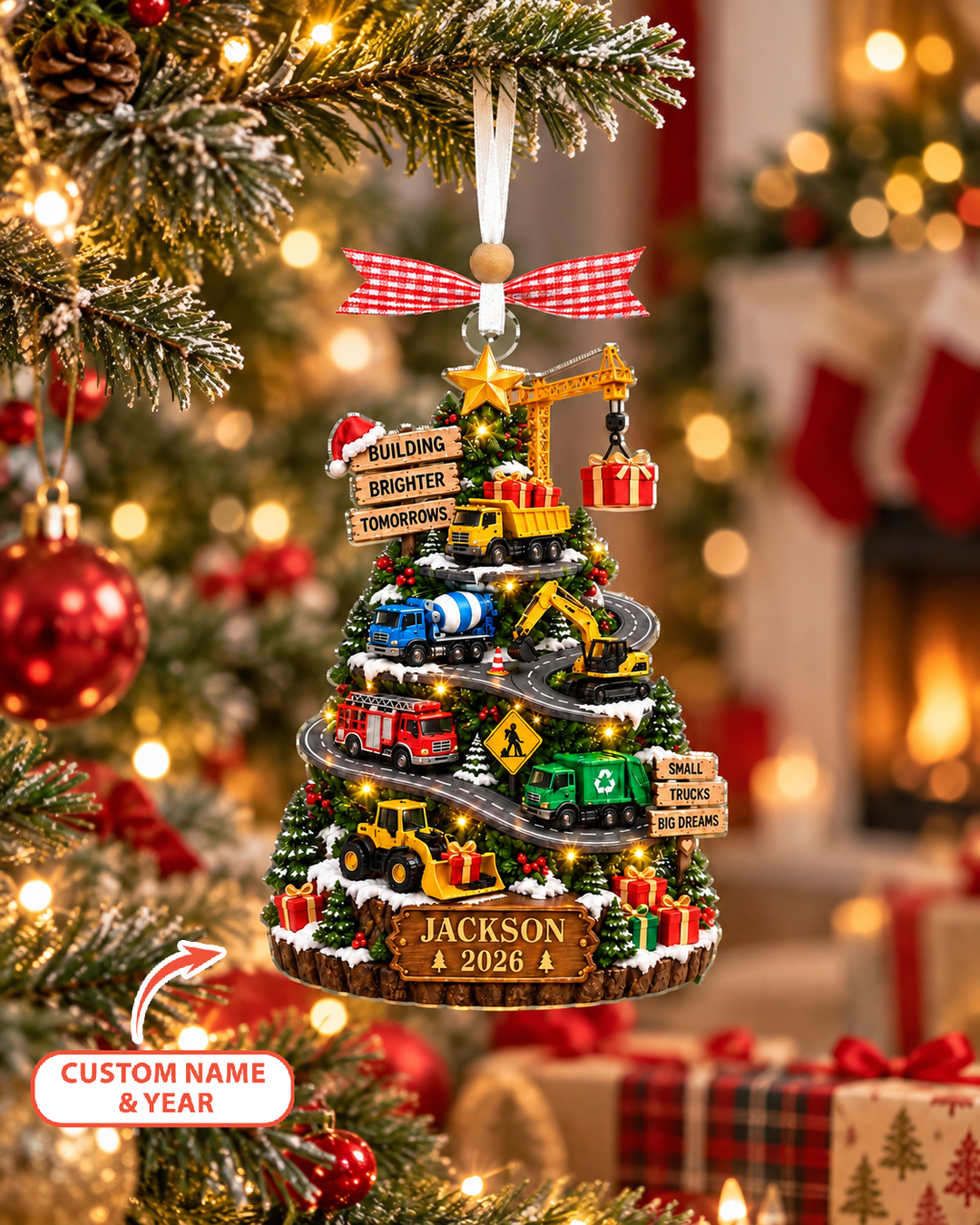 Custom Construction Truck Christmas Acrylic Ornament