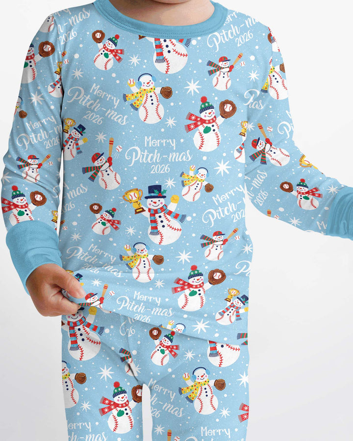 Baseball Christmas Non-custom version Bamboo Two Piece Long Sleeve Pajama Set
