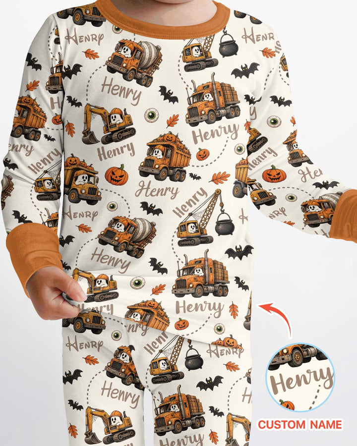 Spooky Trucks Custom Name Bamboo Two Piece Long Sleeve Pajama Set