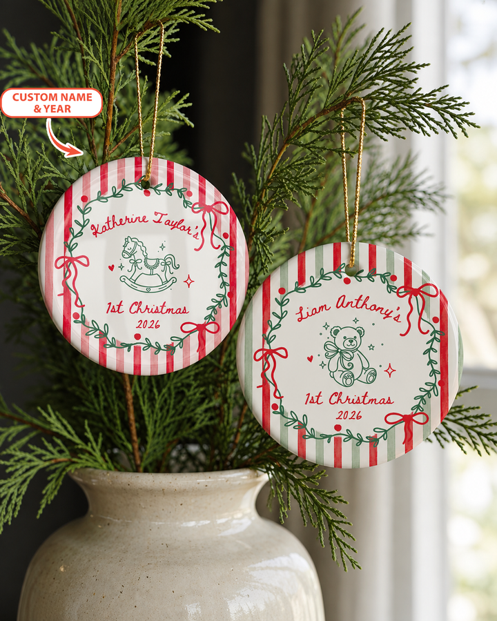 Whimsical First Christmas Ceramic Ornament