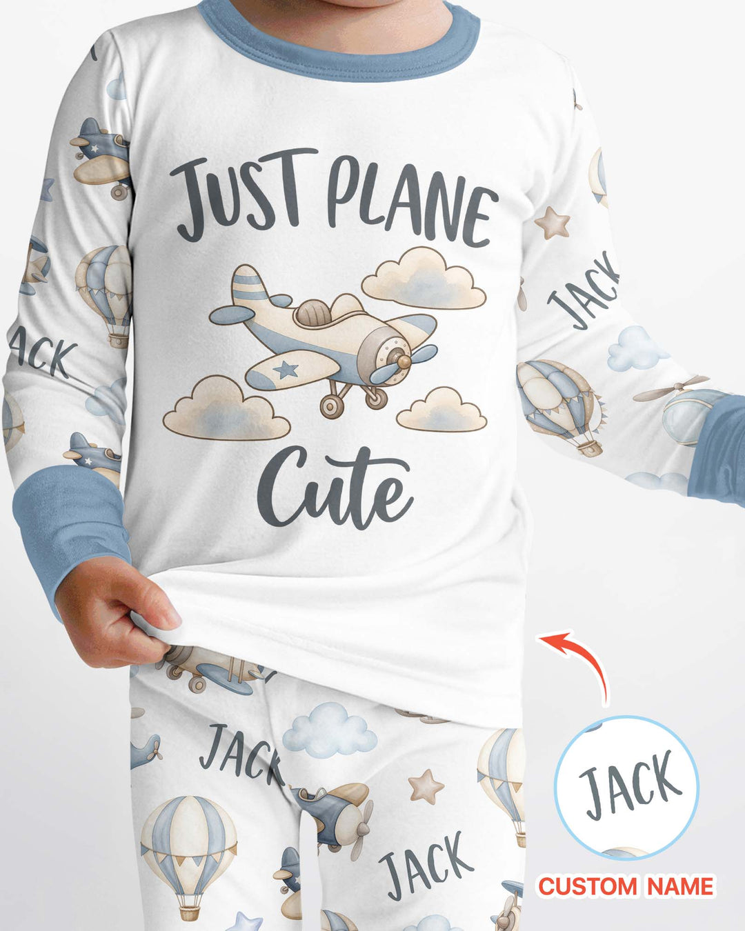Custom Name Just Plane Cute Bamboo Two Piece Long Sleeve Pajama Set
