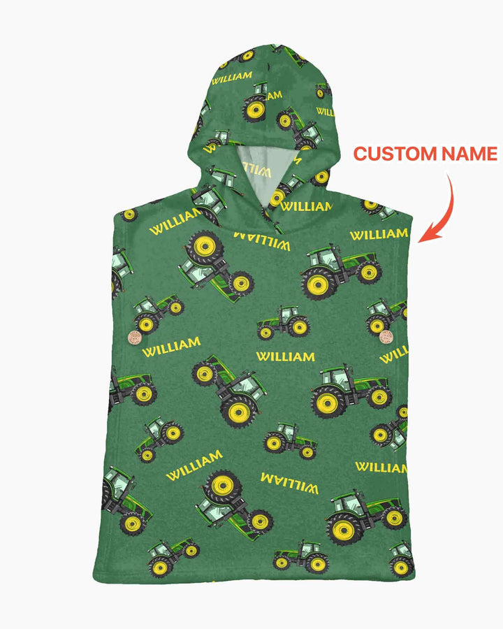 Custom Name Green Tractors Matching Daddy & Me Bamboo Swim Poncho
