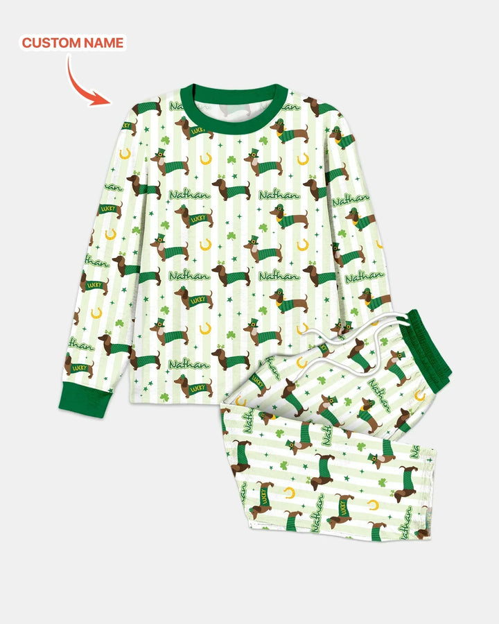 Lucky Dachshunds St. Patrick's Day Family Matching Bamboo Men's Pajama Set