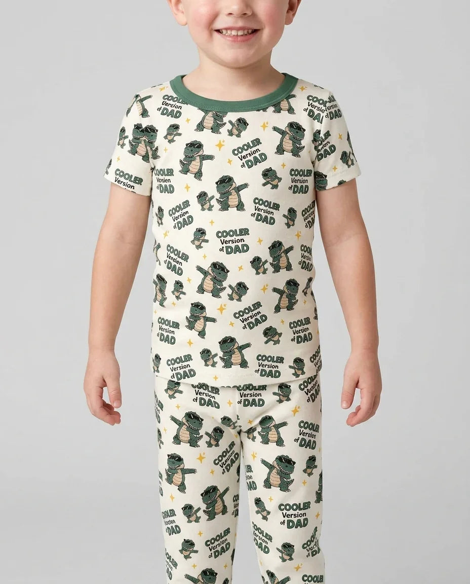 Cool Dino Daddy & Me Matching Bamboo Two Piece Short Sleeve Pajama Set