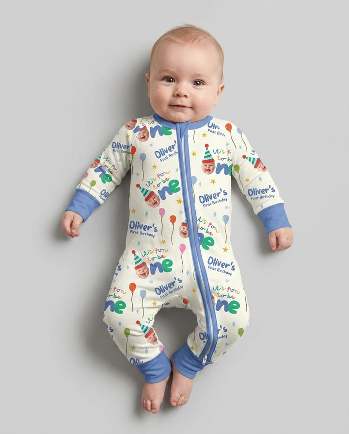 Custom Photo First Birthday Fun Bamboo Convertible Zippy