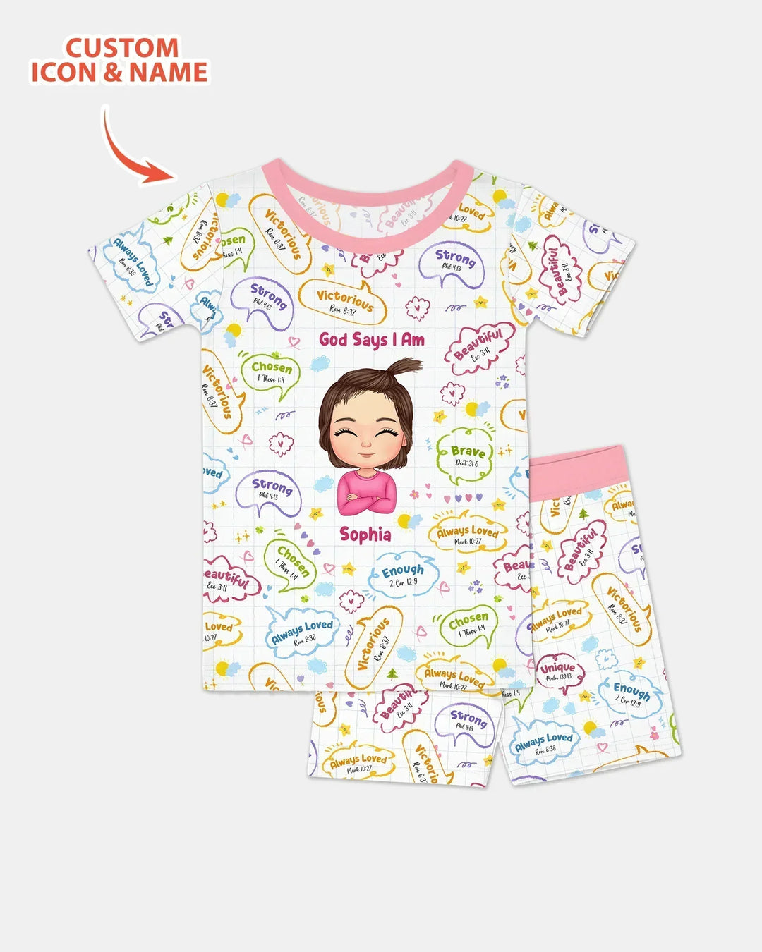 Personalized God Says I Am- Baby Girl Bamboo Two Piece Short Sleeve Shorts Pajama Set