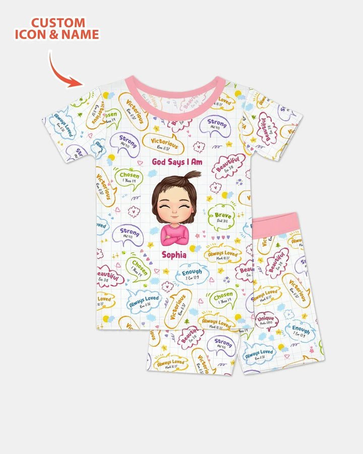 Personalized God Says I Am- Baby Girl Bamboo Two Piece Short Sleeve Shorts Pajama Set