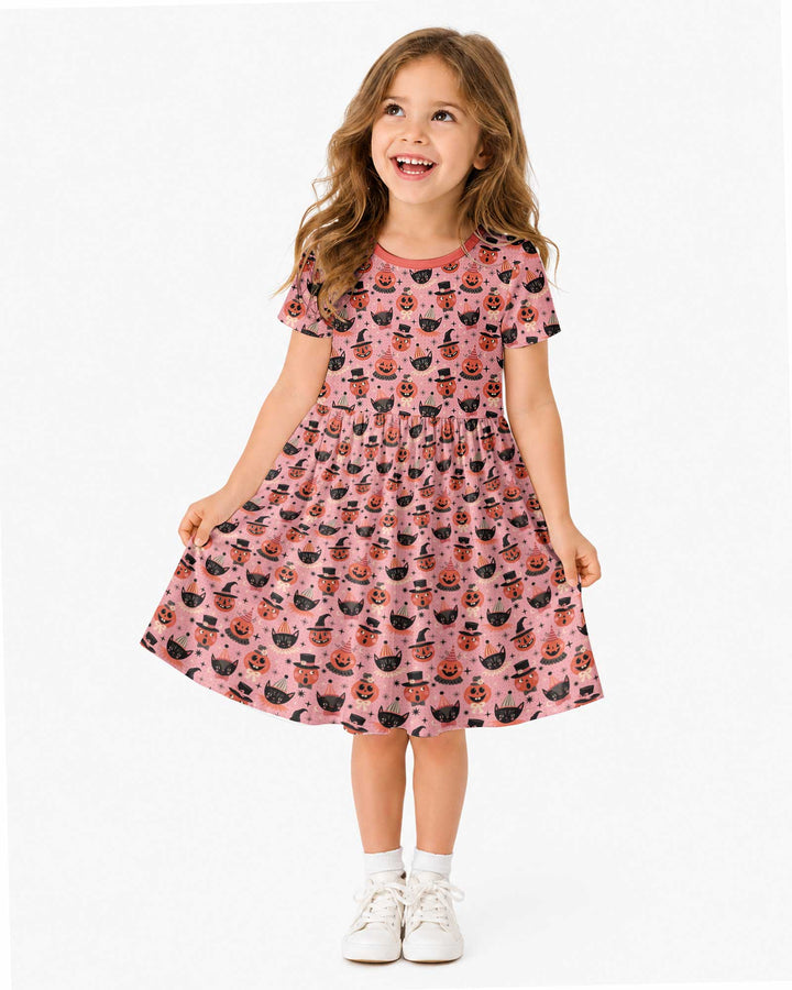 Retro Halloween Cats and Funny Pumpkins Bamboo Twirl Dress