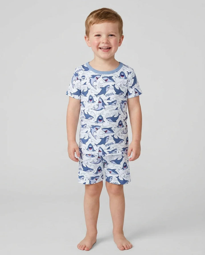 Big Sharks Attack Bamboo Two Piece Short Sleeve Shorts Pajama Set