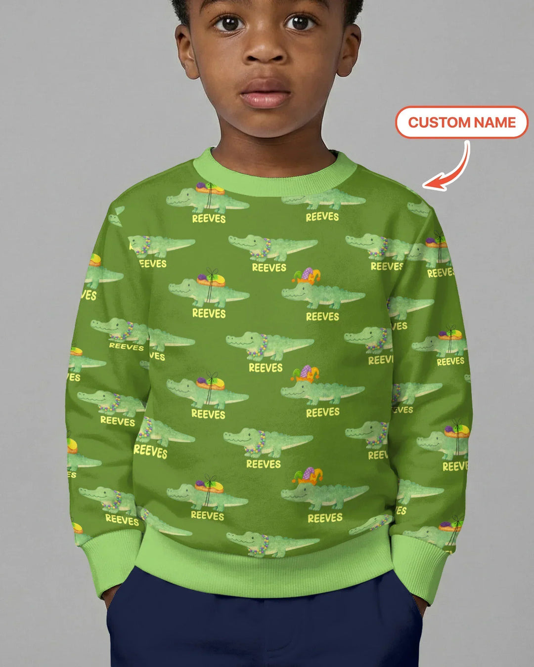 Custom Name Mardi Gras Gator Bamboo Crewneck Sweatshirt