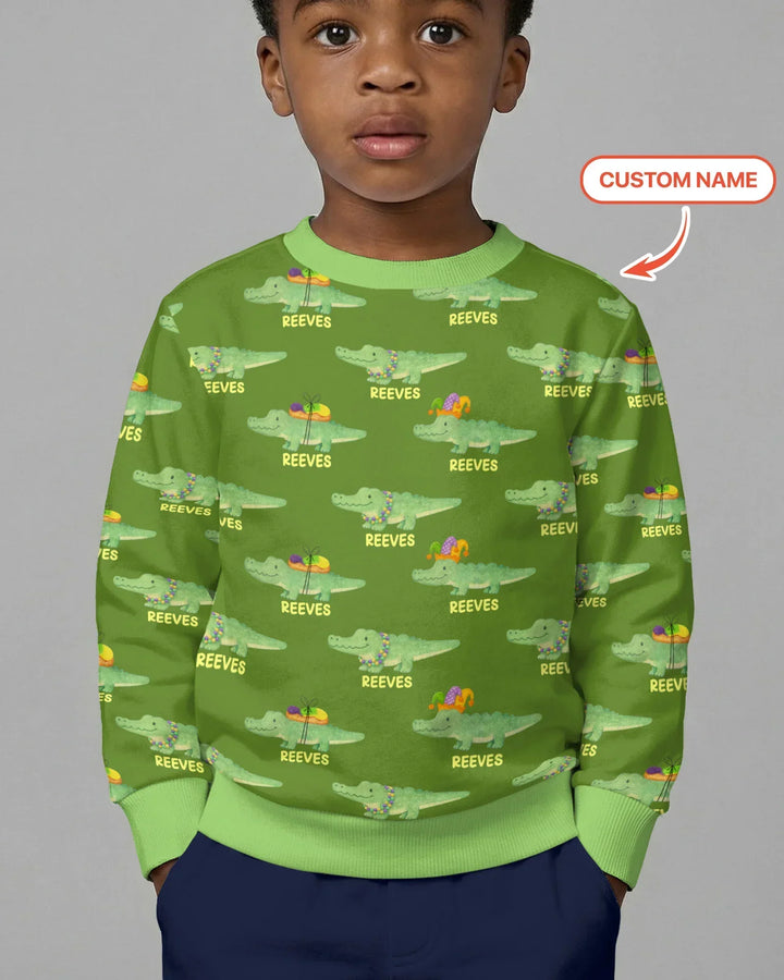 Custom Name Mardi Gras Gator Bamboo Crewneck Sweatshirt