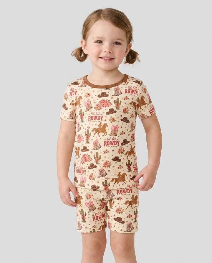 Coquette Cowgirl Lil Bit Rowdy Two Piece Short Sleeve Shorts Pajama Set