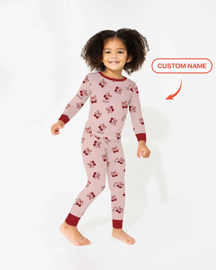 Cherry Mom and Me Bamboo Two Piece Long Sleeve Pajama Set