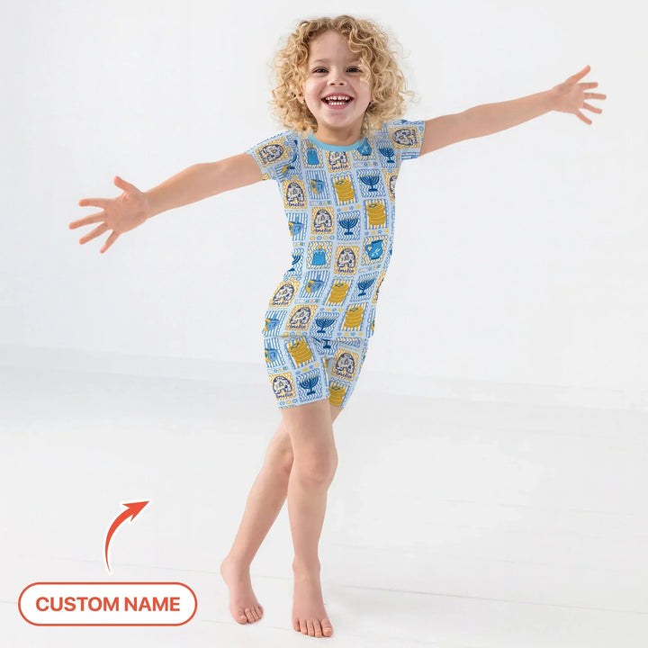 Custom Name Hanukkah Wonderland Bamboo Two Piece Short Sleeve Shorts Pajama Set
