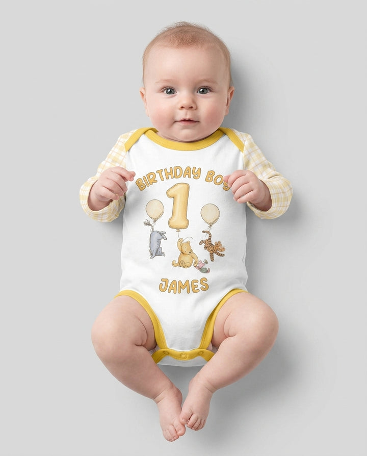 Little Bear Birthday Custom Name And Age Balloon Bamboo Bodysuit