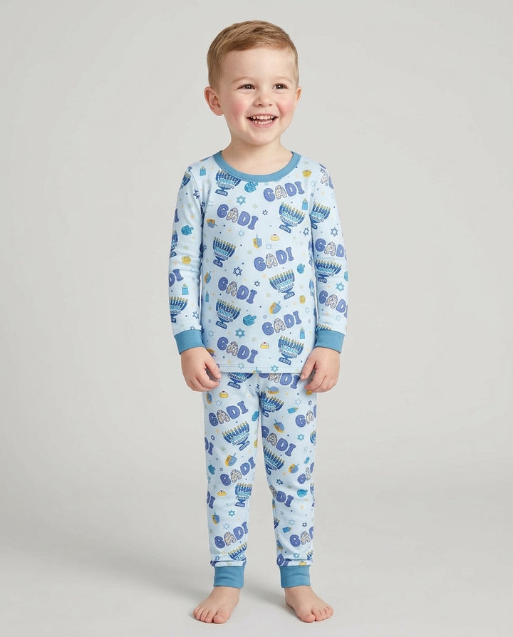 Custom name Happy Hanukkah 2026 Bamboo Two Piece Long Sleeve Pajama Set